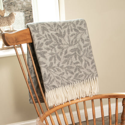 Leaf Pattern Grey Wool Blanket