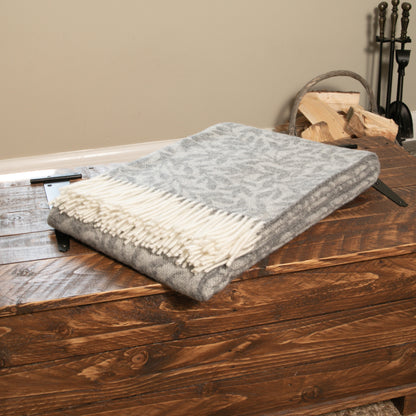 Leaf Pattern Grey Wool Blanket